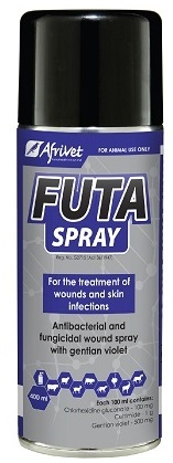 Antibacterial and fungicidal wound spray with gentian violet. For the treatment of wounds and skin infections.