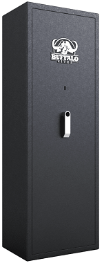 The secure Buffalo River Silver Series Safes meets and surpasses SABS standards. With their 6mm thick doors & 3mm thick walls and anti-jemmy door design constructed out of solid steel. The safes feature five locking bolts with eight locking lugs and high security key lock. The interior has lockable storage, cleaning rod holders, rubber gun rack and carpet finish. For easy installation, mounting holes comes standard with mounting bolts. The exterior features a rugged black powder coat finish with a silver logo and robust handle. You will be safe with each turn of the positive feedback locking system every time you open and close your safe. 
