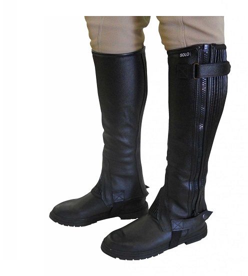 Quality leather half chaps - prevents the stirrup leathers from rubbing your calves. Strong leather half chaps that hug your calf and fit well. Leather offers more protection and has a reinforced calf section. Strong YKK zip. Wipe clean with saddle soap or leather conditioner.
