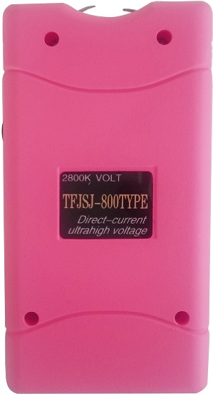 The 800 self-defense tazer with flashlight comes with advanced electric pulse technology & nicklecadium rechargeable battery. Pink casing.