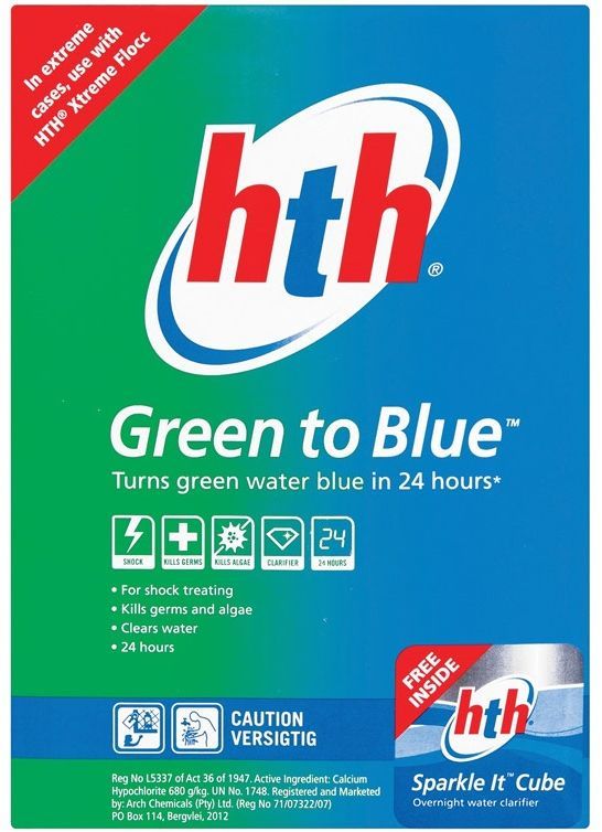 Turns green pools blue in 24 hours -Easy to use and can be used with any pool water sanitiser(excluding biguanide) -Pack treats a 50 000lt pool.