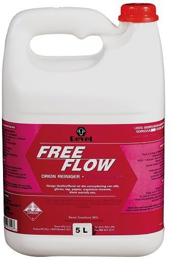 Free Flow drain cleaner is extremely effective in removing and dissolving all sludge, grease, rags, paper, organic matter and small roots from drains.