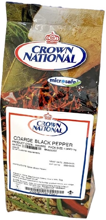 Dried whole black pepper with a strong aroma and pungent taste.