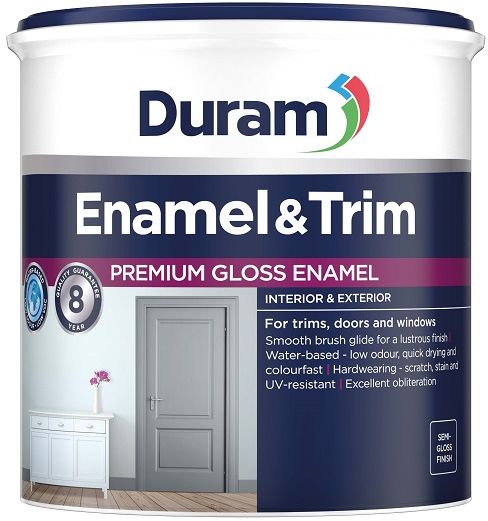 Premium Gloss Enamel, with a 8-year quality guarantee. For trims, doors and windows, smooth brush glide for a lustrous finish, water based, low odour, low VOC, quick drying and colourfast. Hardwearing, scratch, stain and UV resistant. Excellent obliteration, semi gloss finish, available in classic standard colours and can be tinted.