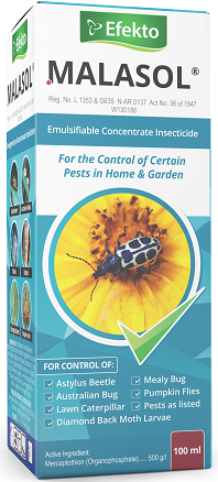 An emulsifiable concentrate insecticide for the control of certain pests in the home and garden. A contact and stomach poison for the control of pests as listed.