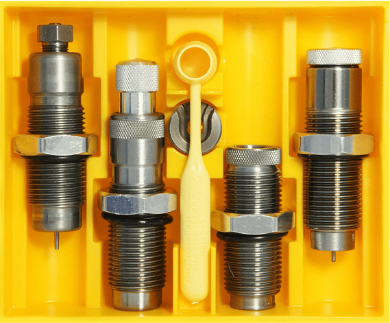 Ultimate 4-Die Set .308 Win. Choose this die set for maximum versatility. The set features a full length-resizing die to return brass to factory new dimensions, perfect for reloading brass fired in other guns. The Collet Neck sizing die is used on your fire formed brass giving you best possible accuracy  no case lube required and cases last almost forever. The Easy Adjust Dead Length Bullet seating die fool proofs the bullet seating adjustment, and assures perfect seating depth every time. The Factory Crimp die provides a secure crimp on bullets with or without a crimp groove. In most cases it helps accuracy by providing a uniform higher start pressure and gives the finished cartridge Factory like accuracy and dependability. The set is complete, with shell holder, powder measure and famous Lee load data featuring all common brands of powder organized in a easy to read logical format.