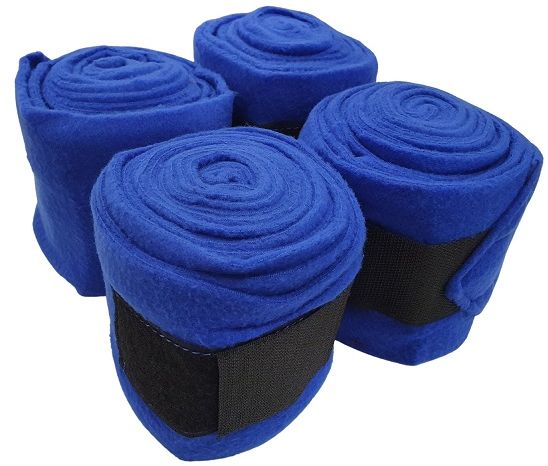 Soft non-stretch fleece bandages with velcro straps are easy to apply and stay safely in place. A stable bandage runs from just below the knee or hock to the bottom of the fetlock joint, and protects the cannon bone, tendons of the lower leg, and fetlock joint. Perfect as stable / travelling / polo bandages. Used for: Protection, securing a poultice / dressing, to keep an injury clean, to prevent swelling after hard work or too little work and protection while travelling. Machine washable 30 degrees. Black, navy, royal, red, purple. Minimal stretch prevents bandaging too tightly.