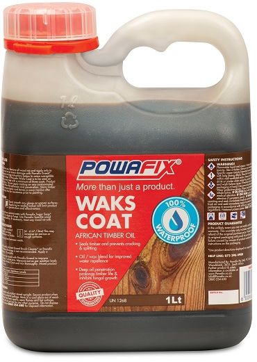 Powafix African timber oil stands up to the harsh extremes of our weather. The unique formulation of deep penetrating oils and wax prolong s the Life of exterior timber and resists fungal growth. Effective at sealing and repelling water which prevents timber cracking and splitting.