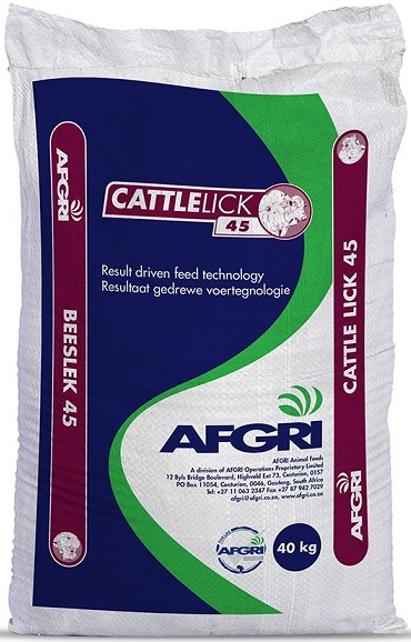 Ready-mix 45% Protein maintenance lick for cattle.