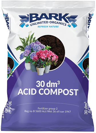 Pine needles, pine bark and pine sawdust, composted to a rich, dark acidic mix. Available sizes: Bags:30dm³ (massbag) Bulk 1m³ Bulk; 1m³and 2m³6m³, 10m³ to 30m³ and 60m³. Acid Mix is an acidic growing medium for acid loving plants such as Azaleas, Fuchsias, Zantedeschias, Christmas Rose and many more. Use as a mulch in existing beds and around trees.