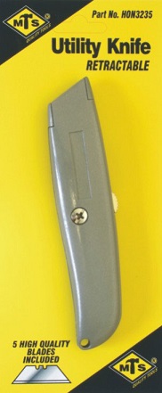 A standard duty utility knife with retractable blade for safety.