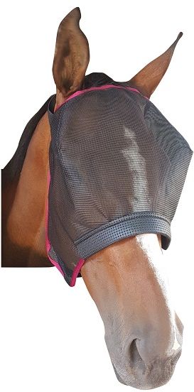 Sunglasses for your horse. Mesh prevents insects, sun damage and dust from irritating your horse's eyes. Dark non-patterned mesh is easier for your horse to see through and attracts less light. Padded equiprene material protects sensitive noses and doesn't pick up shavings/grass. Any colour binding.
