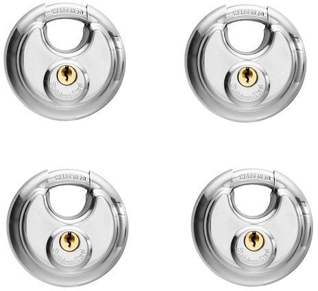 Security discus padlock 70mm stainless steel & 4pc keyed alike.