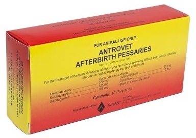 Afterbirth pessaries are for the treatment of bacterial infections of the vagina and uterus following difficult birth and/or retained afterbirth in cattle, sheep, goats, pigs and horses.