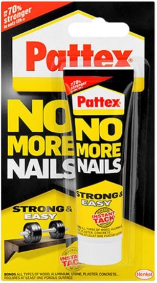 For quick reliable results.The easy solution for mounting without drilling so simple that anyone can use it.Pattex No More Nails original is a solvent free water based adhesive