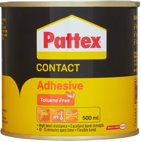 Pattex Contact Adhesive is at the core of our contact adhesives range.This Toluene free formulation spreads easily bonds quickly and offers superior sticking power.