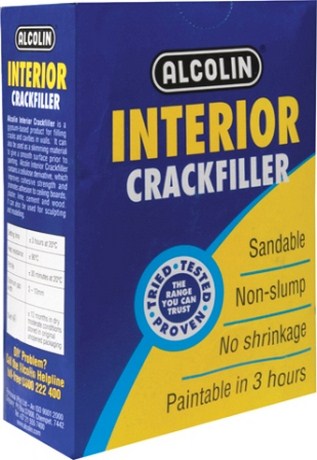 ALCOLIN INTERIOR CRACKFILLER is a gypsum-based product for filling cracks and cavities in walls. It can also be used as a skimming material to give a smooth surface prior to painting. The product contains a cellulose derivative, which improves cohesive str