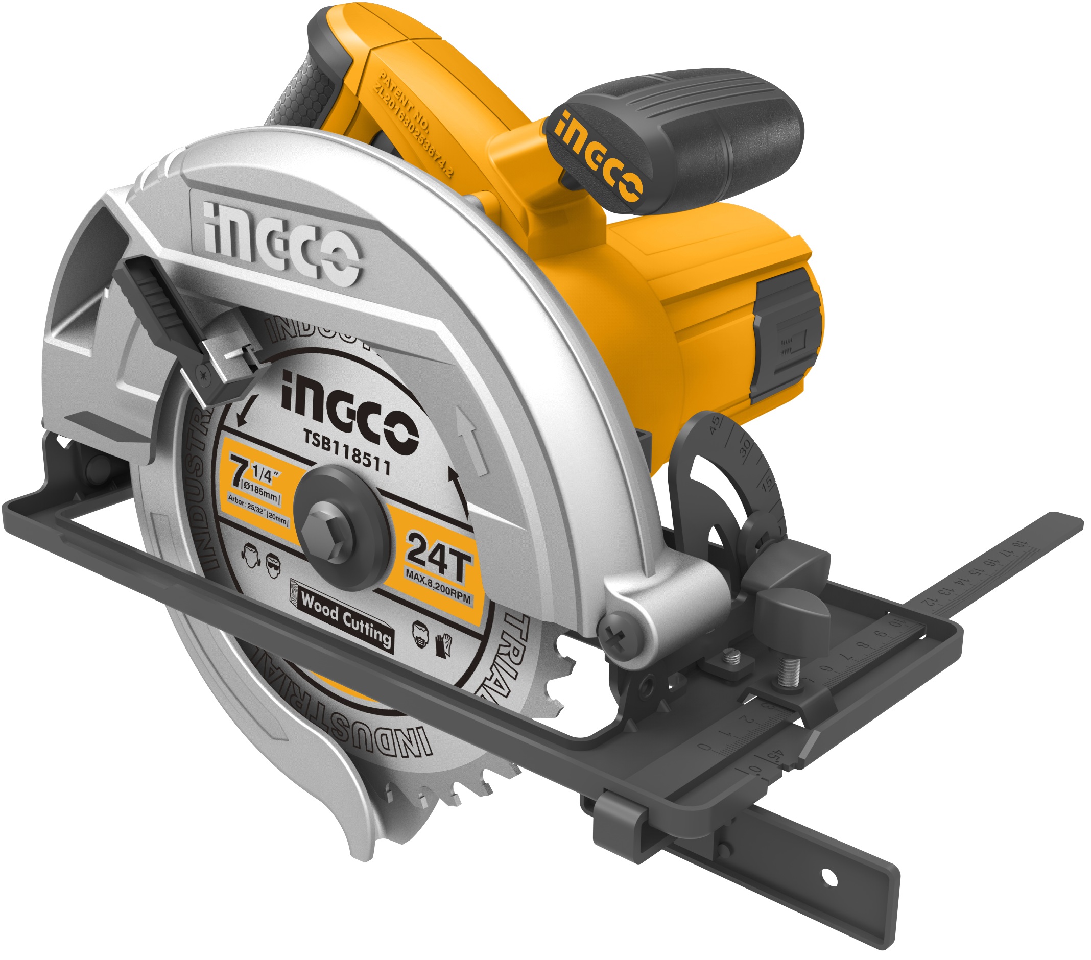 Voltage:220-240v~50/60hz. Input power:1600w. No-load speed:5000rpm. Blade diameter:185x20mm. Cutting capacity: 45 degree:45mm. 90 degree:65mm. Adjustable cutting depth. Adjustable bevel cutting with 1pcs 185mm blade, with 1 set extra carbon brushes, packed