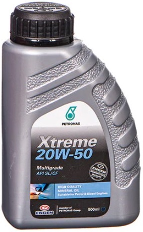 Engen Xtreme 20W-50 is a high performance, mineral based, engine crankcase oil designed for use in high mileage petrol and diesel engines of cars, mini-buses and bakkies, both naturally aspirated and turbocharged. It is formally approved against API Service Classifications SL/CF-4. The product is also suitable for high performance 4-stroke motorcycles fitted with wet clutches and meets performance levels JASO MA and JASO MB specifications. Engen Xtreme 20W-50 is uniquely formulated to protect against sludge and oxidation, reduce engine wear and keep pistons clean. It is formulated using low volatility base oils and blended to a SAE 20W-50 viscosity grade to reduce oil consumption in higher mileage engines. Its highly shear stable viscosity index improver ensures stay-in-grade performance between oil changes.