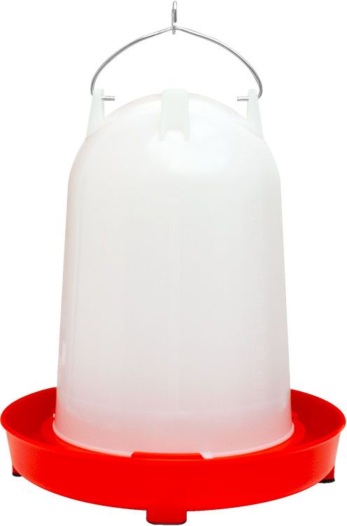 The 12lt water fount can be suspended, and is height adjustable with a bayonet interlocking base and lid. They are graduated for medicinal use and have a domed top for anti-perching. They come standard with a S-Hook, 3m nylon cord and adjuster.