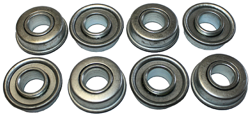 Wheel bearing kit compatible with Wolf and tandem lawnmowers. Steel bearings. Set of 8.