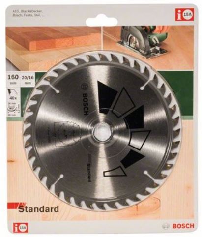 Standard 160x20, 40. Circular saw blade with body and expansion slots for lower vibration, dampened noise and reduced heat development.