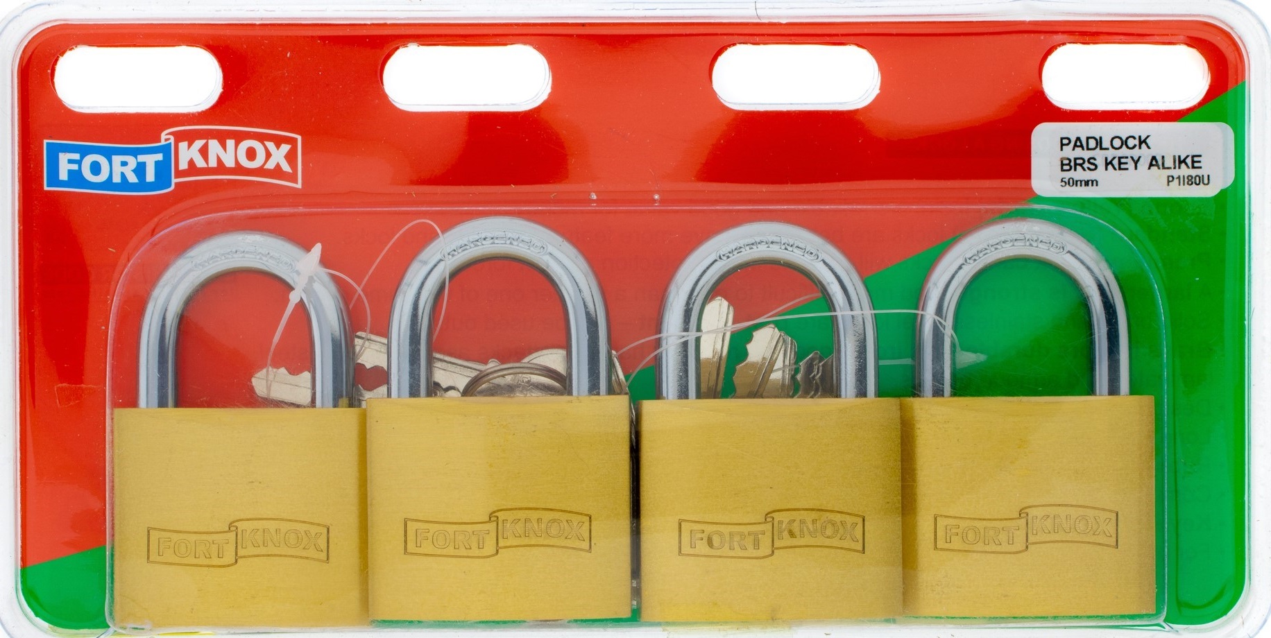 Key alike brass padlocks 4 piece 50mm.