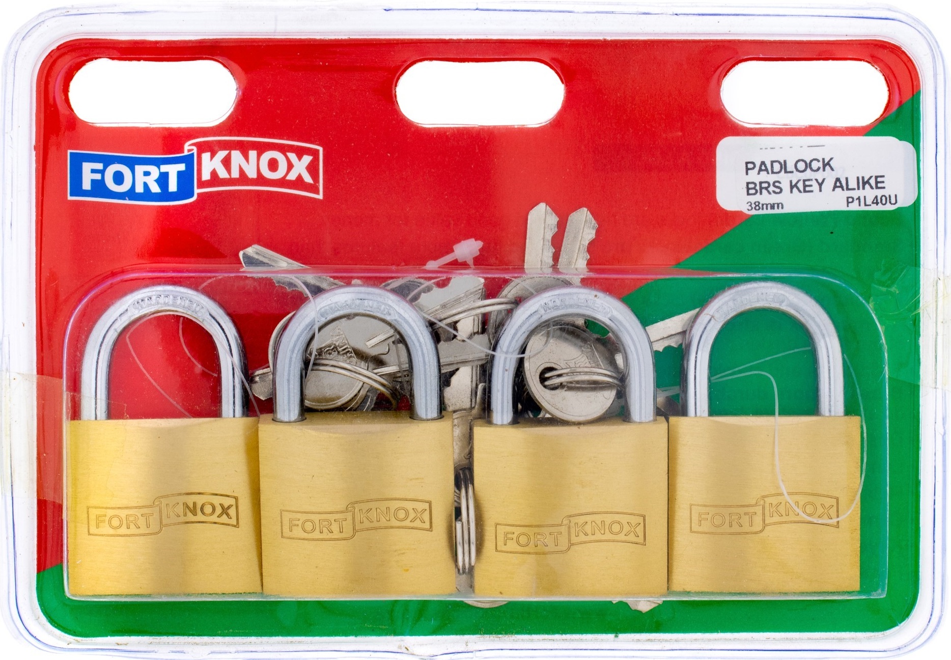 Key alike brass padlock 4 piece 40mm.