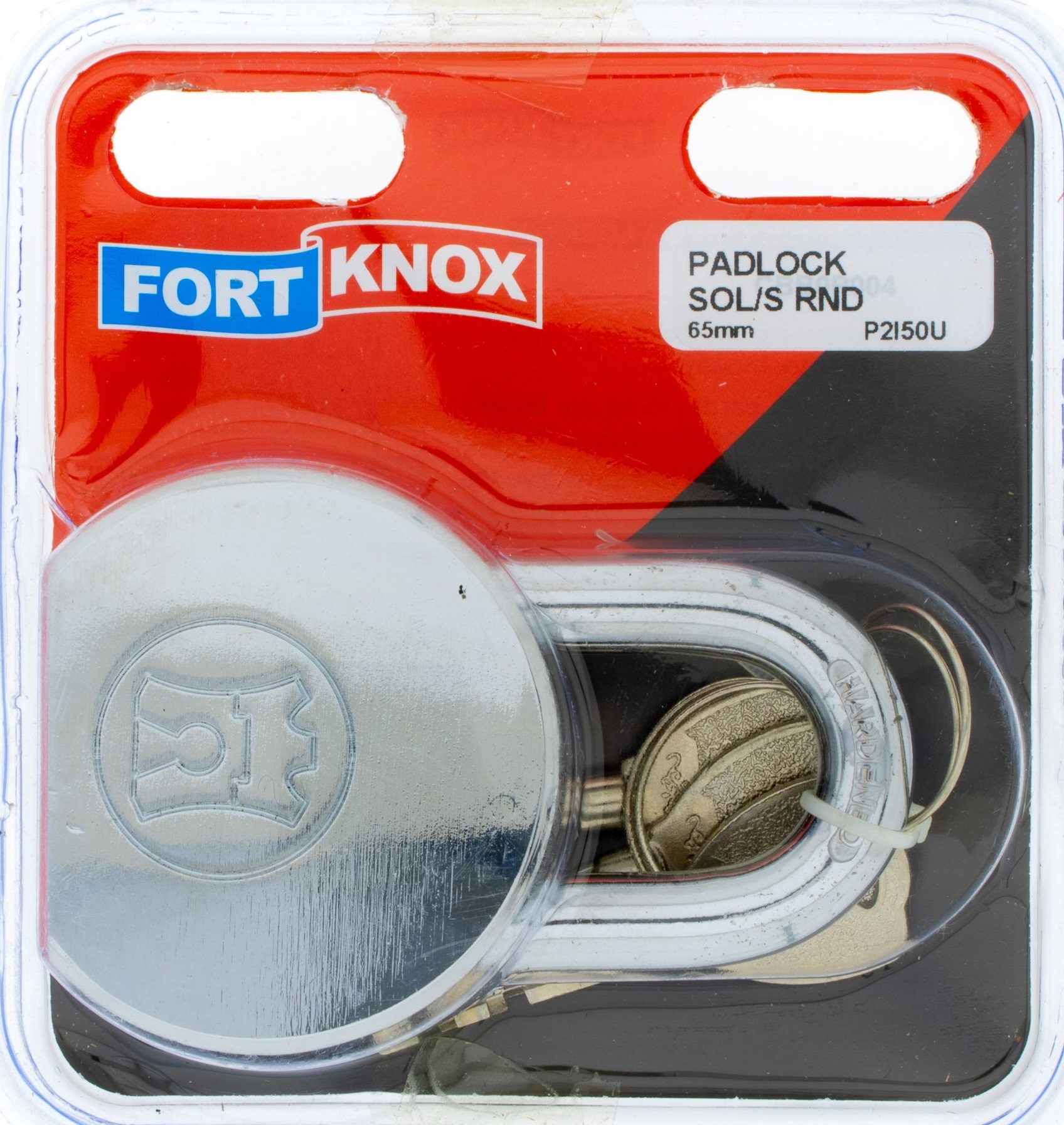 Padlock Fort Knox Steel Round 65mm, works well outdoors.