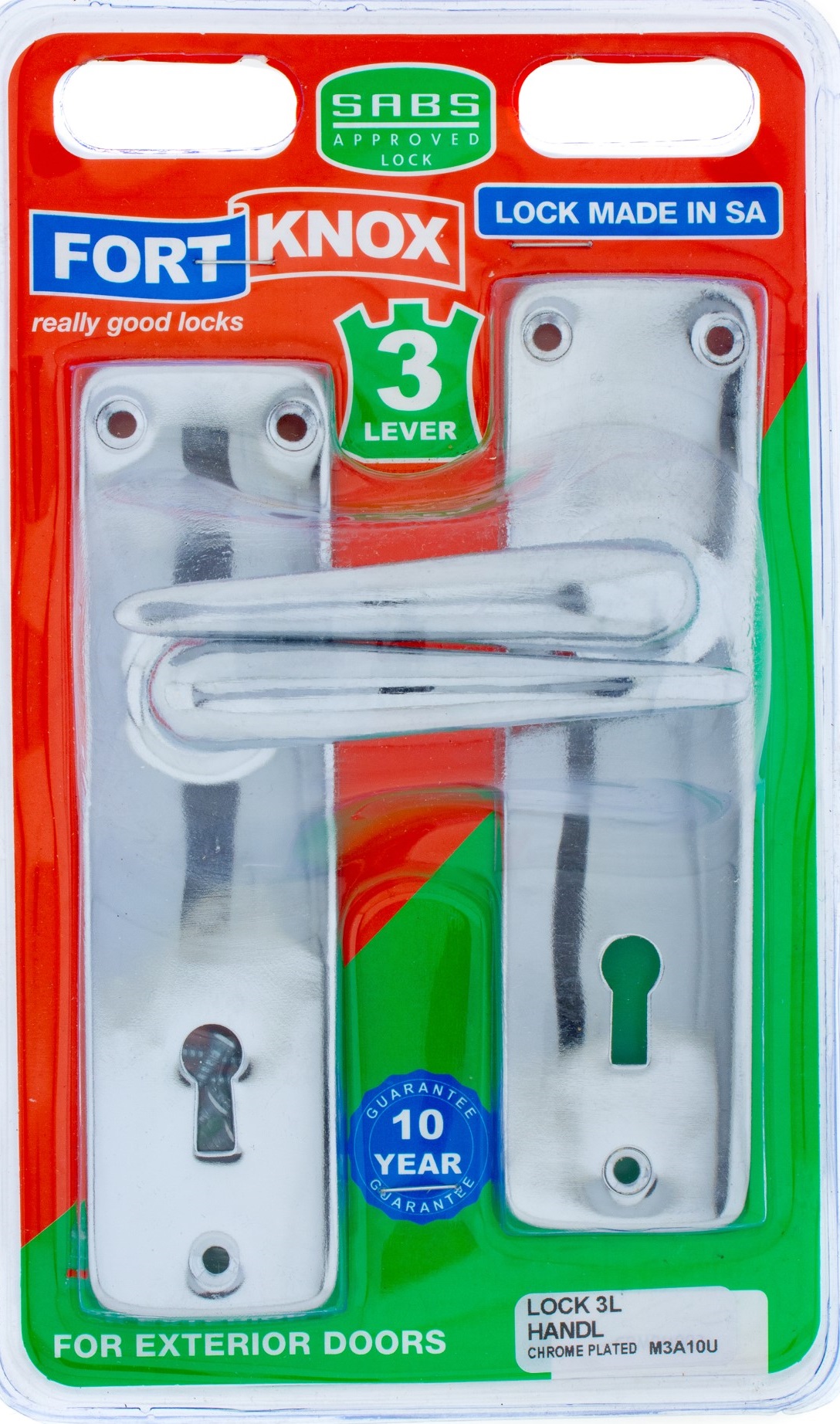 3 Lever Lockset used mainly for in and outdoor use, chrome colour.