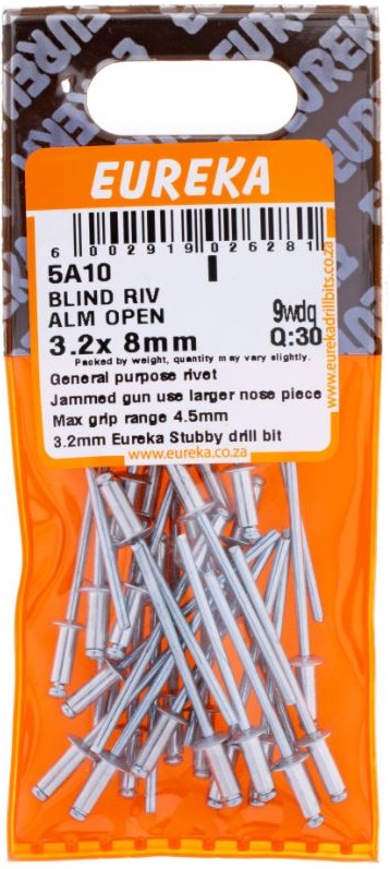 A rivet is a fastener, consisting of a body and a mandrel, used to attach thin pieces of material to thin pieces of metal. A rivet works by drilling a same-sized hole through both materials which coincide with the thickness of the rivet. The mandrel part of the rivet is then placed into the nose-piece of a rivet gun, where after the body part is placed through the holes in the workpiece. The handles of the rivet gun are then squeezed multiple times until the mandrel breaks off, leaving the body part securing the workpiece together.