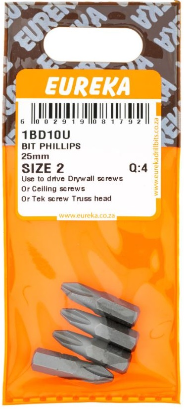 Phillips bits are used with all EUREKA drywall screws.