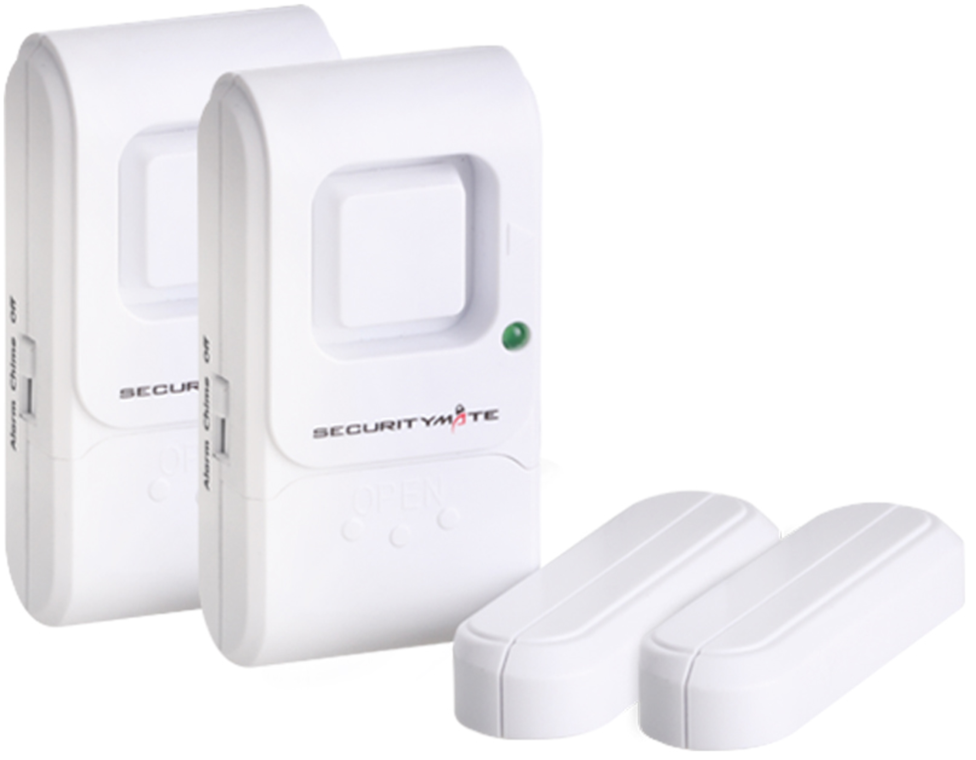 Magnetic sensor alarm doors/windows. Operating frequency: 433MHz. 105dB alarm siren when the window or door is opened. Easy access OFF/CHIME/ALARM switch. Easy to install, compact design. Low battery TEST BUTTON. (4 x LR44 batteries included).