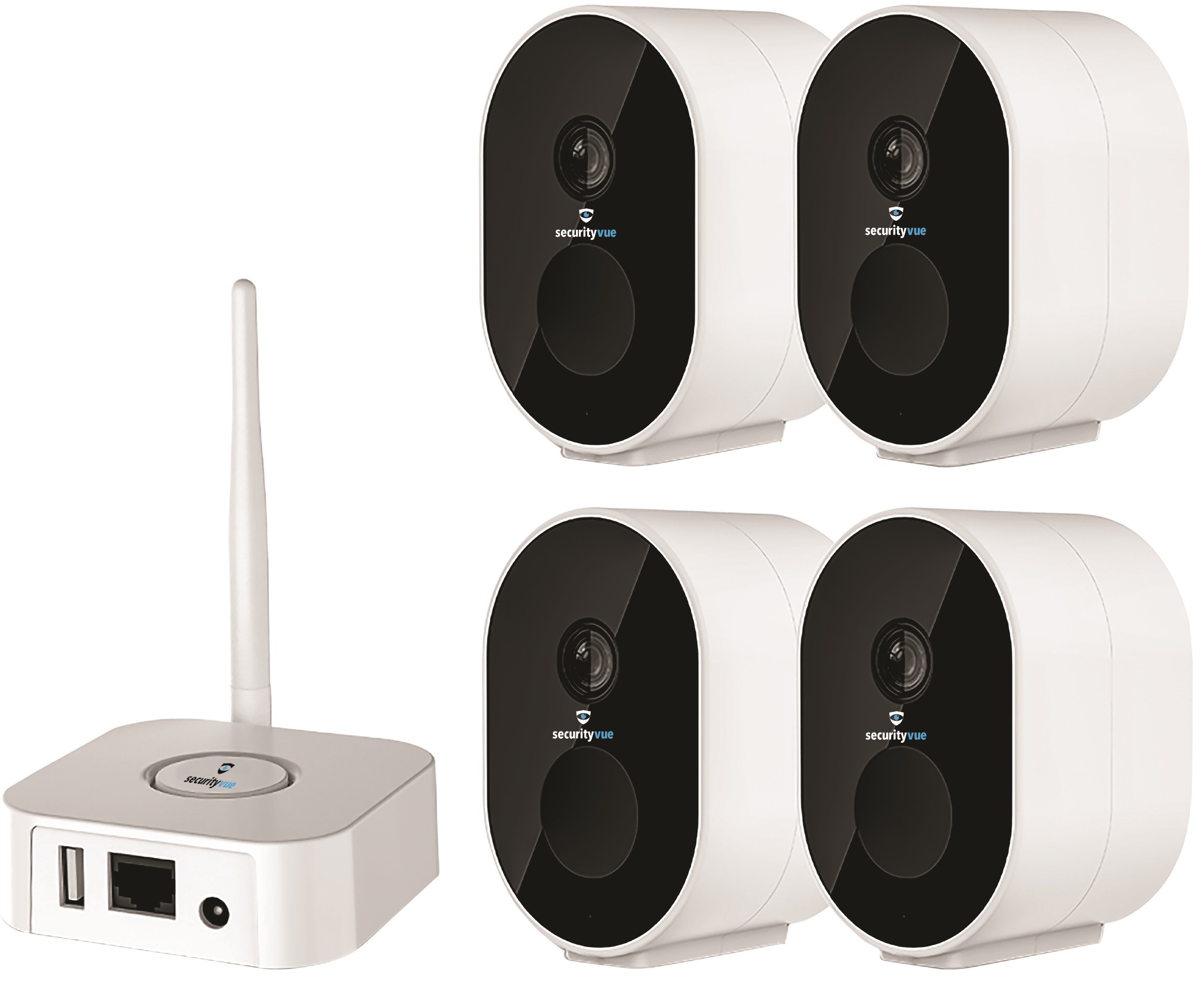 Smart home 1080P HD wireless rechargeable 4 camera NVR kit. Up to 8m PIR detection, 2-way audio communication, IP66 weather proof rated. Wi-Fi enable, 1/2.9" colour cmos sensor.