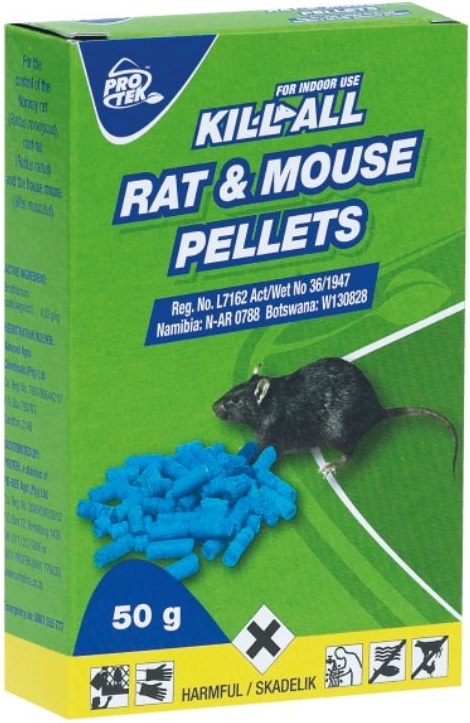 A pelleted rodenticide. Controls Norway rats, roof rats and house mice. Ready to use pellets. Single feed.