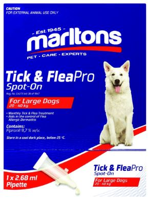 Effective monthly tick & flea spot-on treatment for small dogs. With Fipronil as Active ingredient.