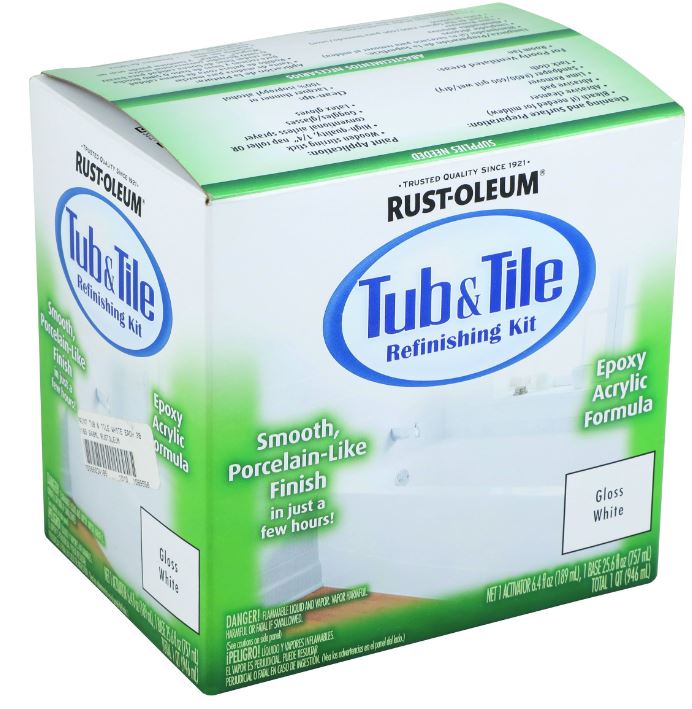 Rust-Oleum Specialty Tub & Tile Refreshing Kit acts and looks like porcelain and ceramic. Apply to ceramic, porcelain or fibreglass. Fast-drying. Indoor, Durable, corrosion-resistant.