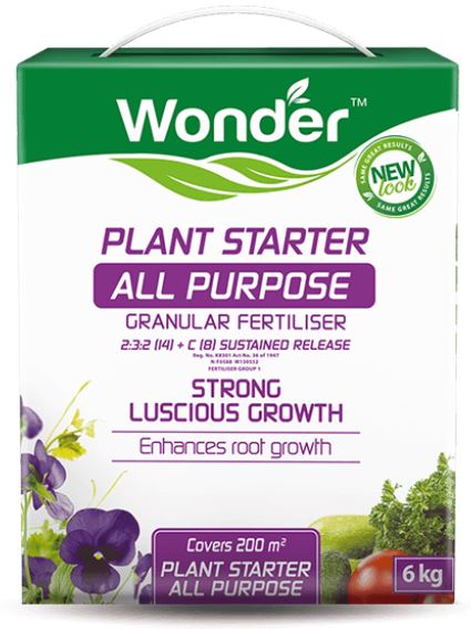 A complete granular fertiliser for feeding and planting most garden plants. Wonder Plant Starter All Purpose granules is a balanced blend of nitrogen, phosphorous and potassium for foliage growth, flowering and fruiting.