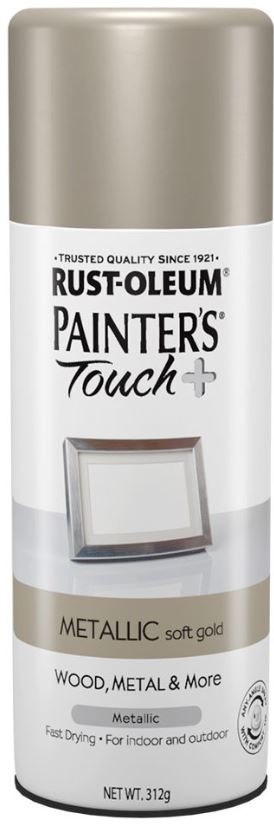 Rustoleum Painters Touch + Metallics contains breakthrough technology that provides superior coverage on wood, metal, plastic, wicker and more. It covers surfaces with less spray passes, allowing projects to be completed faster and easier.Any-angle spray