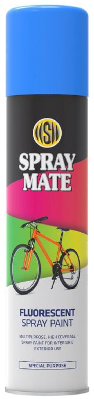 Spraymate Fluorescent spray paint is an exclusive formulation, which gives a bright matt, day glow fluorescent finish that does not crumble, flake or rub off. To ensure adhesion and brightest finish product must be applied to Spraymate fluorescent white pr