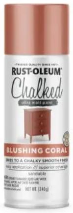 Rust-Oleum® Chalked Ultra Matte Paint creates an ultra matte finish with superior adhesion and coverage in an easy-to-use spray formula. It rejuvenates furniture and home décor with timeless elegance. It can be painted or distressed, giving any project