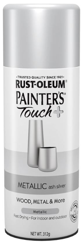 Rustoleum Painters Touch + Metallics contains breakthrough technology that provides superior coverage on wood, metal, plastic, wicker and more. It covers surfaces with less spray passes, allowing projects to be completed faster and easier.Any-angle spray