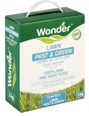 A fertiliser and contact and stomach insecticide for the control of lawn caterpillars and army worms on lawns.