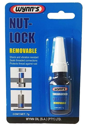 Wynn's Nut Lock is a solvent free products that cures in the absence of air and in the presence of metal ions.Applications includes studs, nuts, screws and any threaded fasteners. The adhesive prevents loosening caused by vibration, mechanical and thermal shock.Resistant to petrol,diesel, transmission fluid, anti freeze, and other chemicals. Also inhibits fretting corrosion and prevent seizure and galling. Nut Lock is a medium strength bond which requires 20Nm torque to loosen.