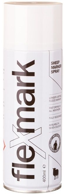 Flexmark Marking Spray - WhiteFlexmark is a high quality, longer lasting sheep marker spray, suitable for use on wet or dry fleeces. Our unique formulation minimises residue for a fully emptying can. The Flexmark sheep marker spray is fitted with a No Clog Valve to ensure a continuous flow.