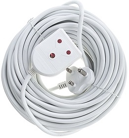 Medium duty extension lead 16 amp, 20m with 1.5mm cord, LED power on indicator, Safety Shuttered, Compatible appliances example drill machine, do not overload, white.