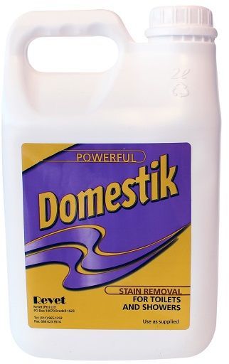 Revet Domestik is a stain remover to be used in bathrooms for toilet bowls and showers.