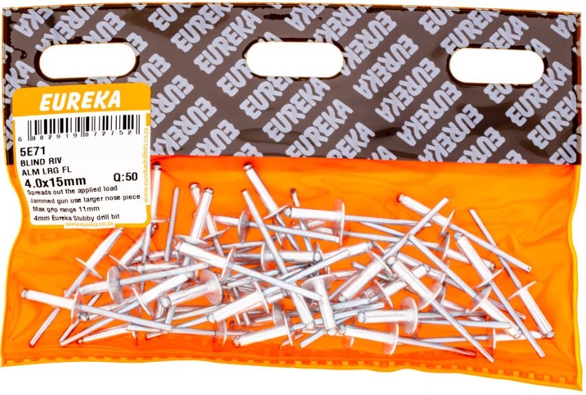 Pop Rivets Eureka Aluminium Large Flat 4.0x15mm QTY50