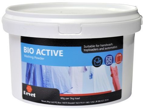 Revet Bio-active is a low foaming washing powered is suitable for Handwash, top loaders , front Loader and automatic washing machines.