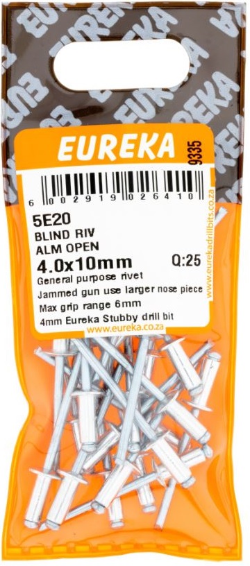 Pop Rivets Eureka Aluminium Open 4.0x10mm QTY25